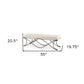 55" Cream and Nickel Fabric and Metal Upholstered Bench