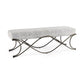 55" Dark Gray and Nickel Chenille and Metal Upholstered Bench