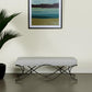 55" Dark Gray and Nickel Chenille and Metal Upholstered Bench