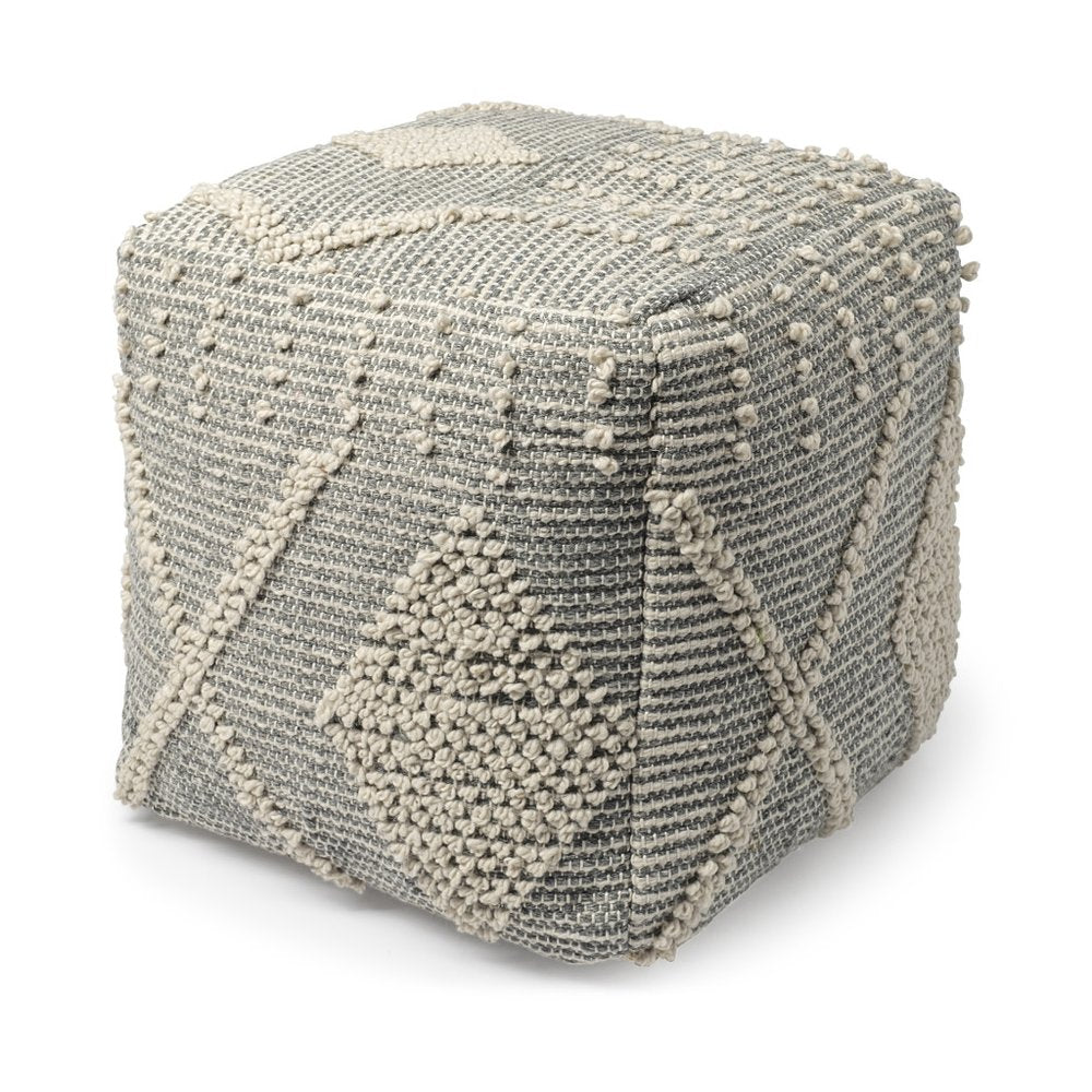 18" Gray And Cream Woven Geometric Cube Pouf Ottoman