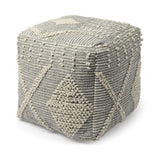 18" Gray And Cream Woven Geometric Cube Pouf Ottoman