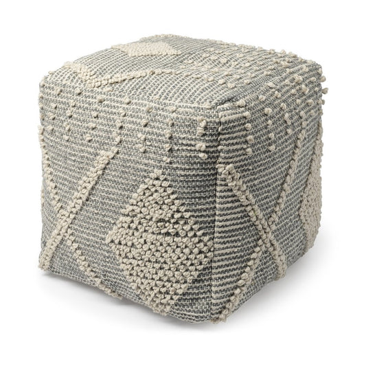 18" Gray And Cream Woven Geometric Cube Pouf Ottoman