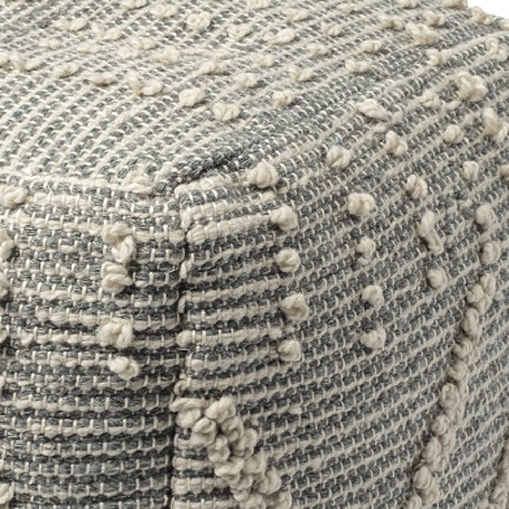 18" Gray And Cream Woven Geometric Cube Pouf Ottoman