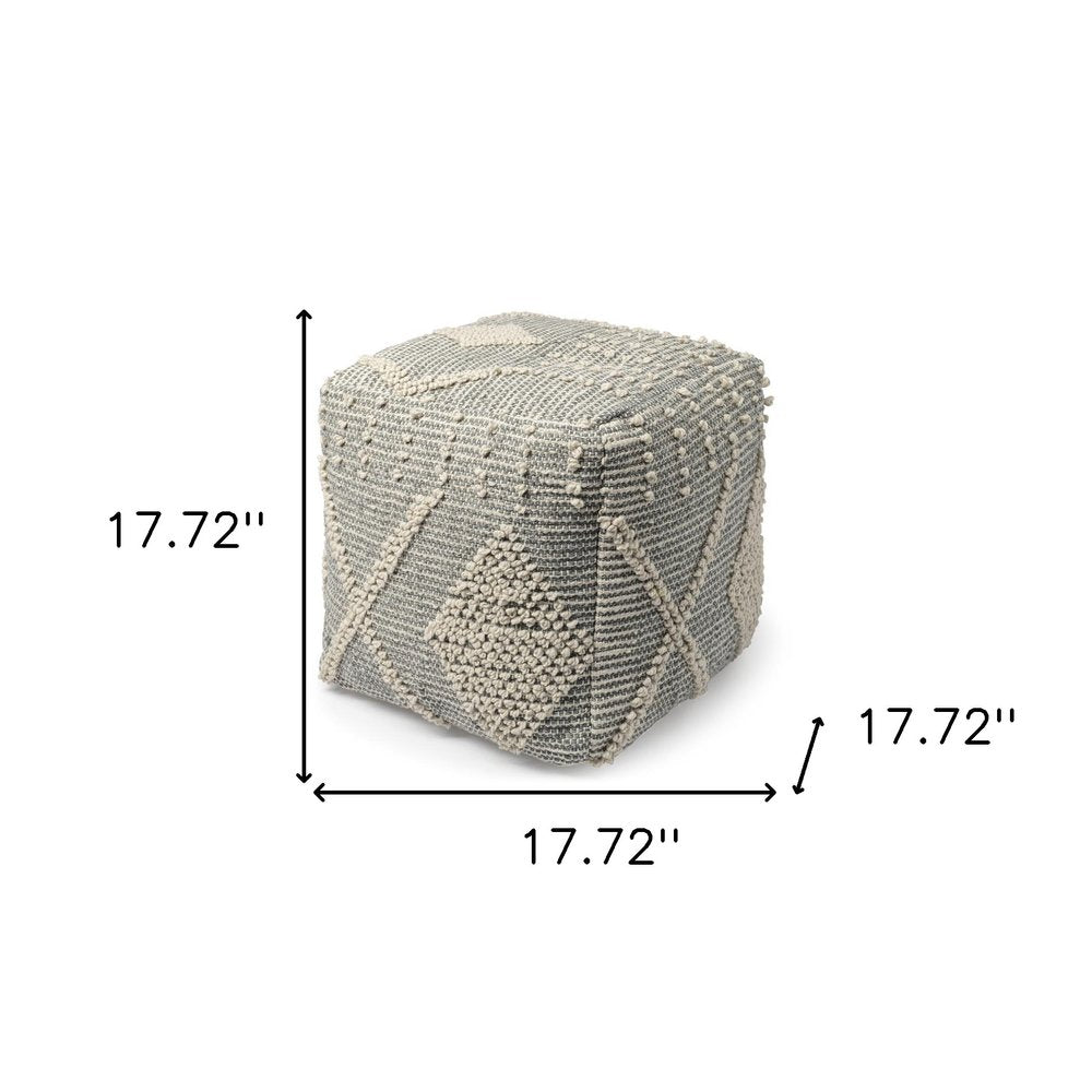 18" Gray And Cream Woven Geometric Cube Pouf Ottoman