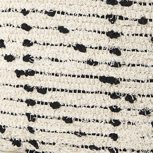 16" Cream And Black Cotton Geometric Cube Pouf Ottoman