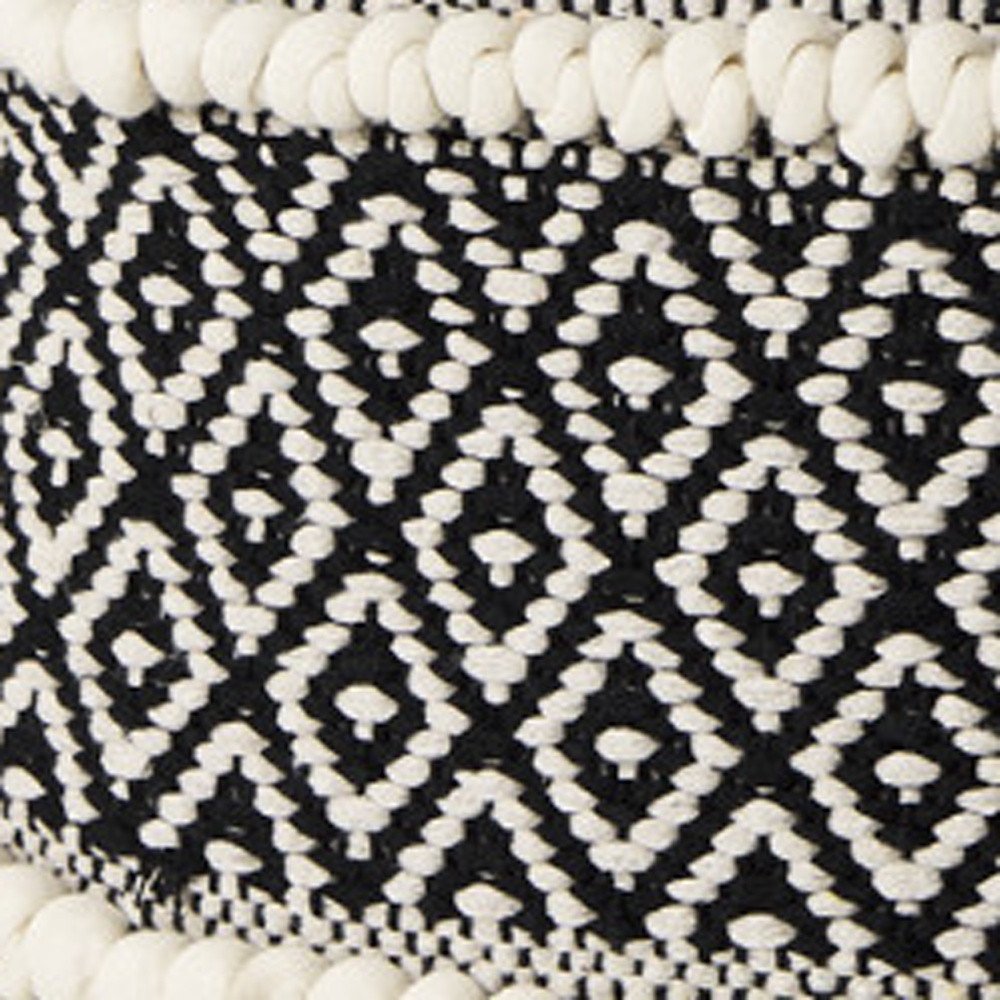 16" Black Gray and White Cotton Geometric Pouf Ottoman