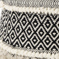 16" Black Gray and White Cotton Geometric Pouf Ottoman