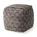 16" Brown and Gray Cotton And Leather Geometric Cube Pouf Ottoman