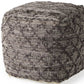 16" Brown and Gray Cotton And Leather Geometric Cube Pouf Ottoman