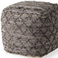 16" Brown and Gray Cotton And Leather Geometric Cube Pouf Ottoman