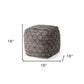 16" Brown and Gray Cotton And Leather Geometric Cube Pouf Ottoman