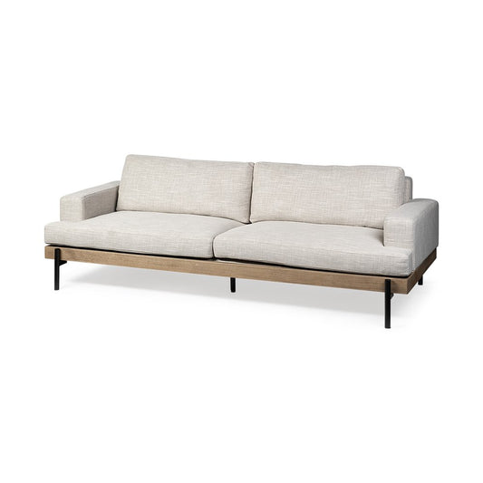 95" Beige Fabric Sofa With Black Legs