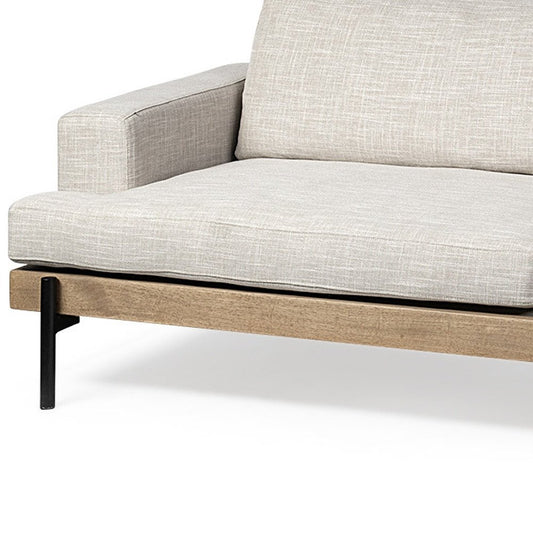 95" Beige Fabric Sofa With Black Legs
