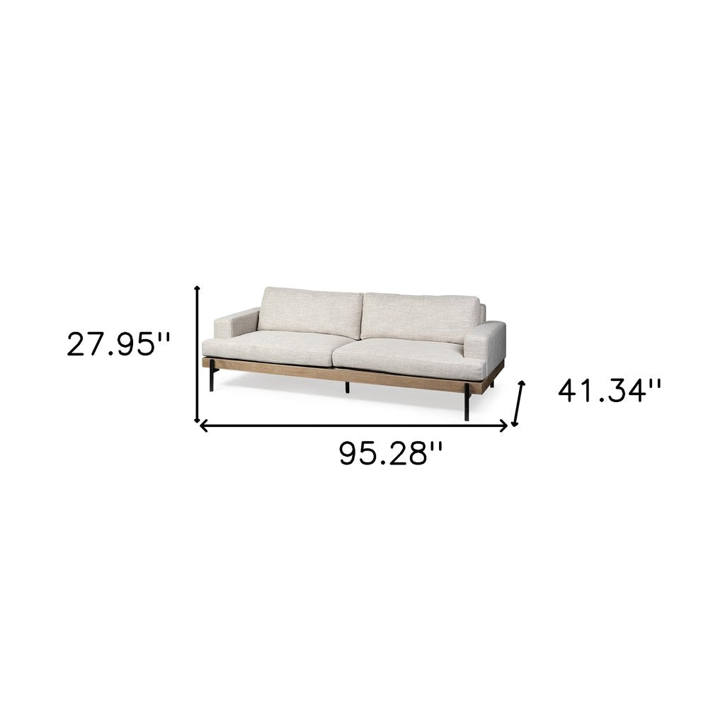 95" Beige Fabric Sofa With Black Legs