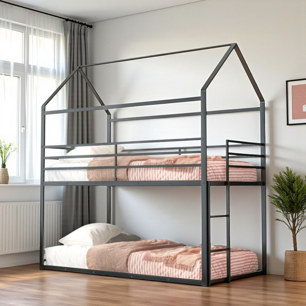 Black Twin Over Twin Metal Bunk Bed