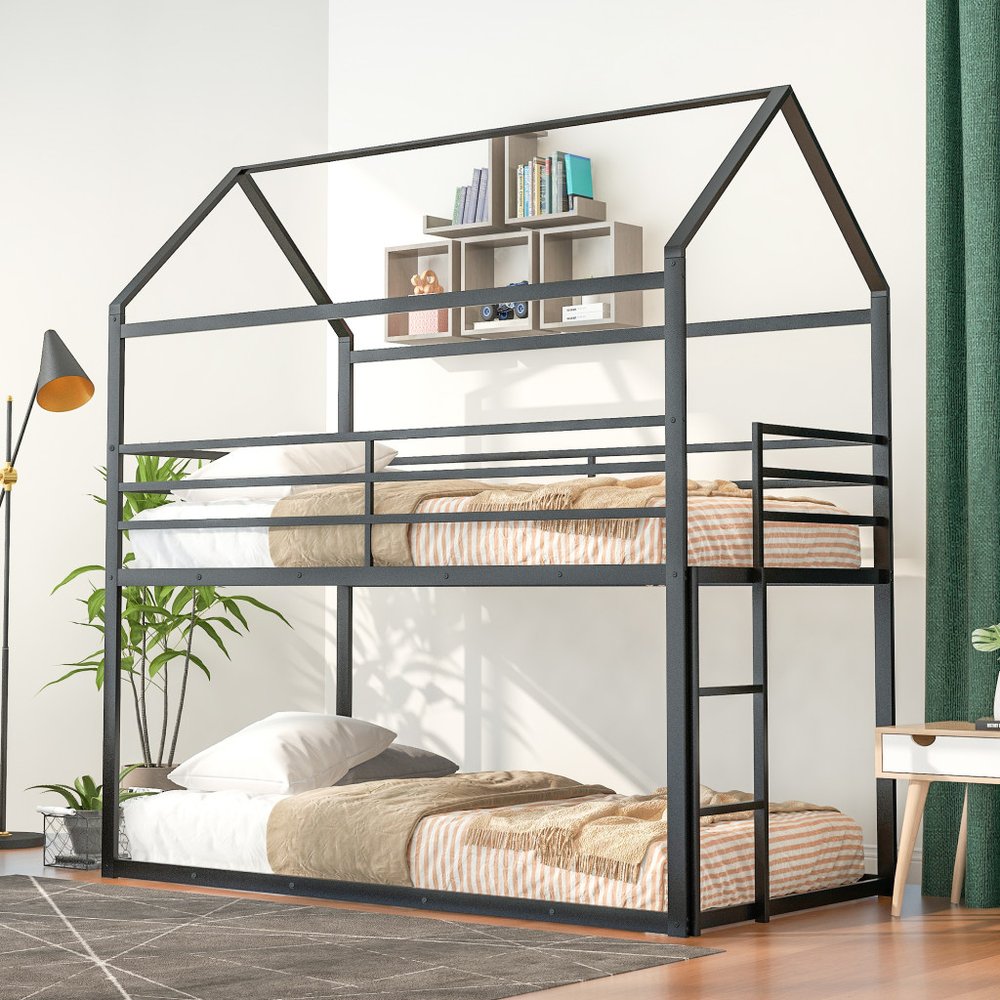 Black Twin Over Twin Metal Bunk Bed