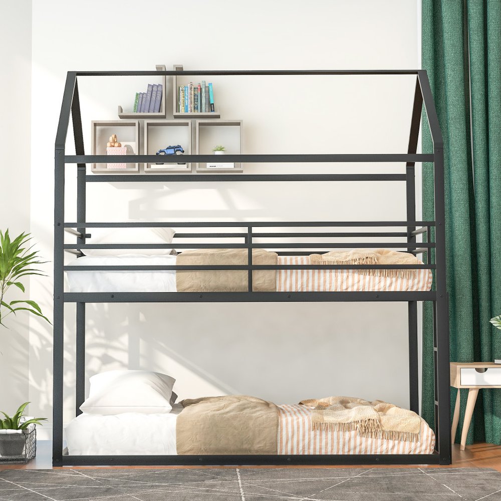 Black Twin Over Twin Metal Bunk Bed