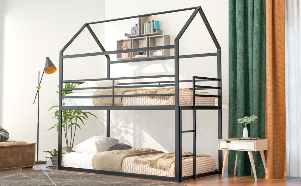 Black Twin Over Twin Metal Bunk Bed