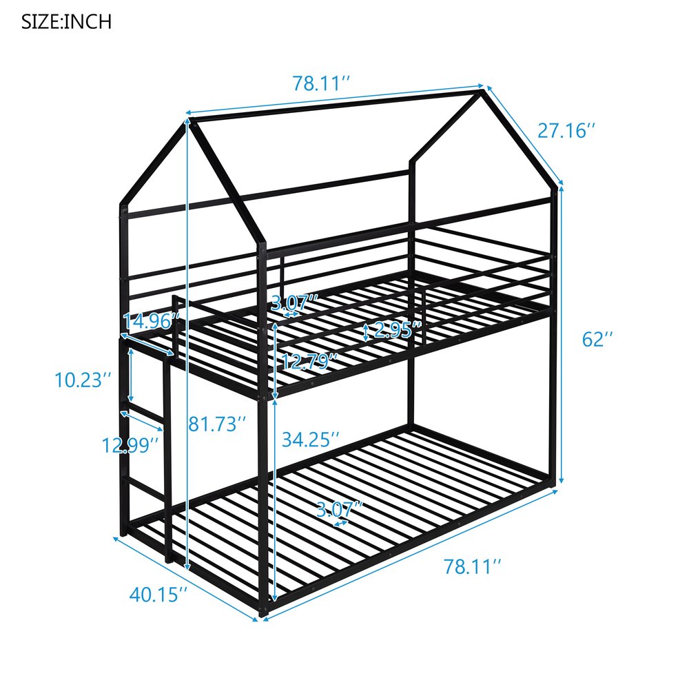 Black Twin Over Twin Metal Bunk Bed