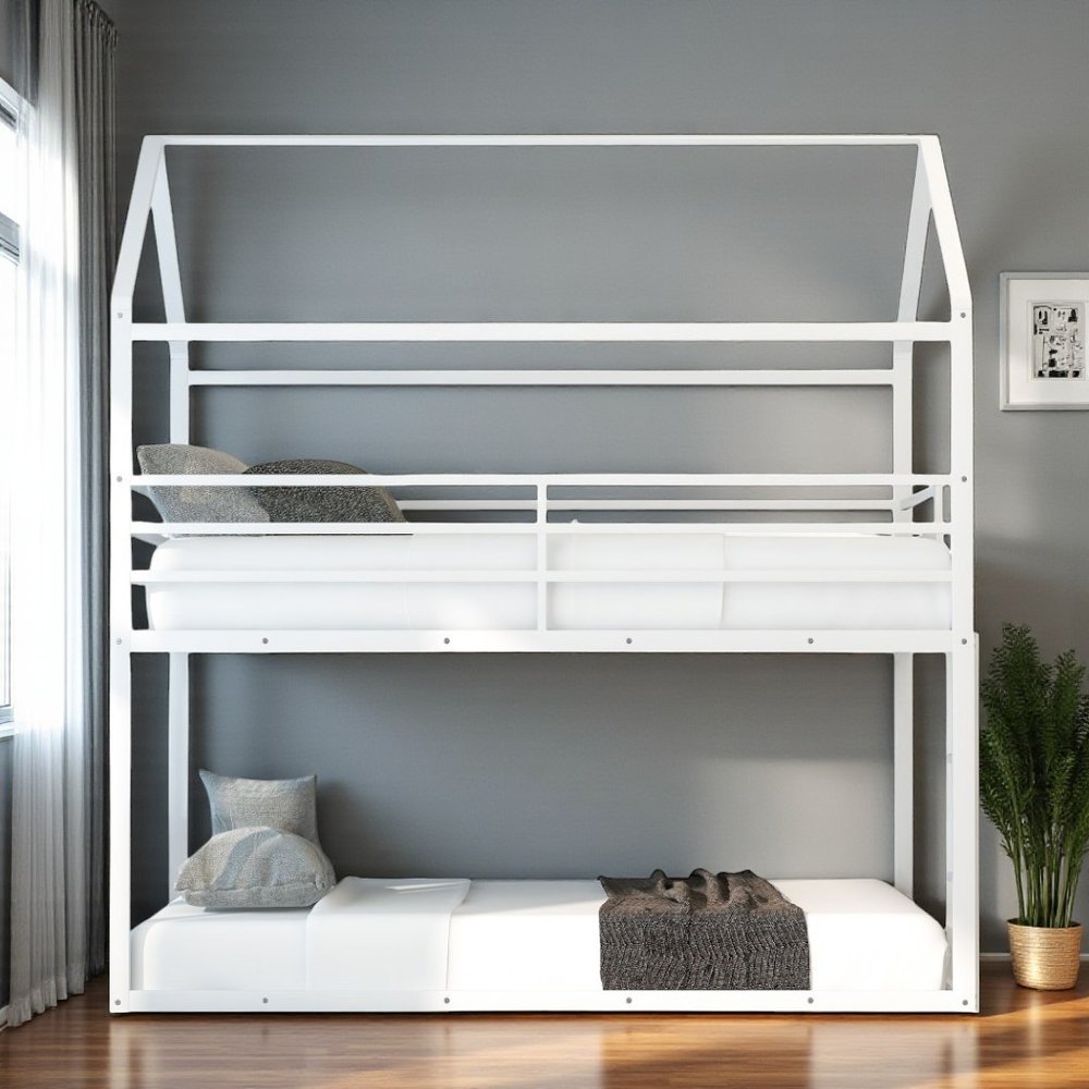 White Twin Over Twin Metal Bunk Bed