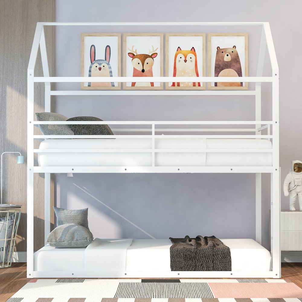 White Twin Over Twin Metal Bunk Bed