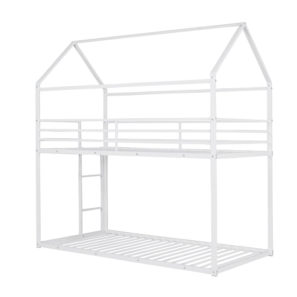 White Twin Over Twin Metal Bunk Bed