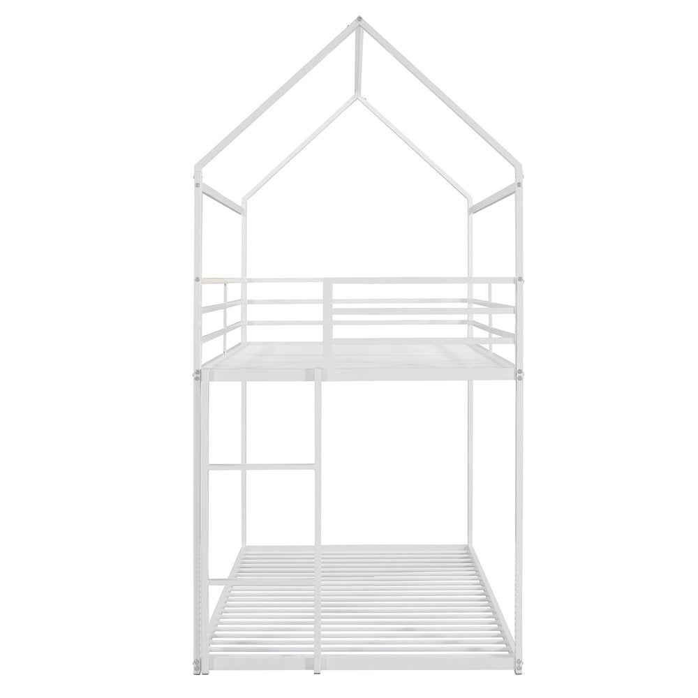 White Twin Over Twin Metal Bunk Bed