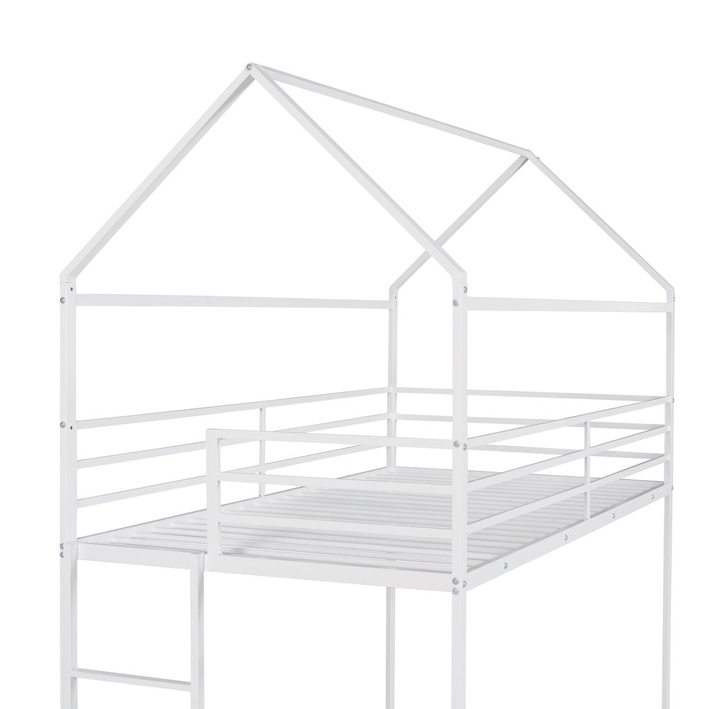 White Twin Over Twin Metal Bunk Bed