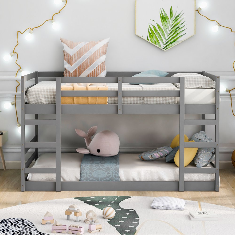 Gray Twin Over Twin Solid Wood Bunk Bed