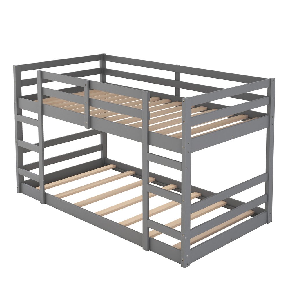 Gray Twin Over Twin Solid Wood Bunk Bed