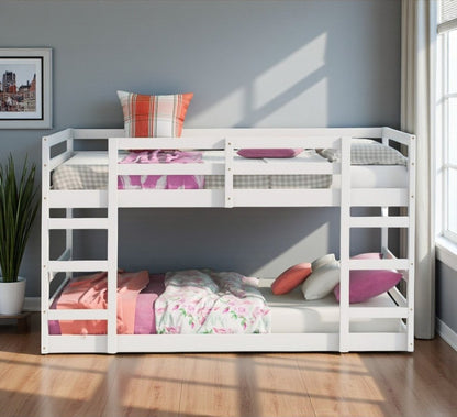 White Twin Over Twin Solid Wood Bunk Bed