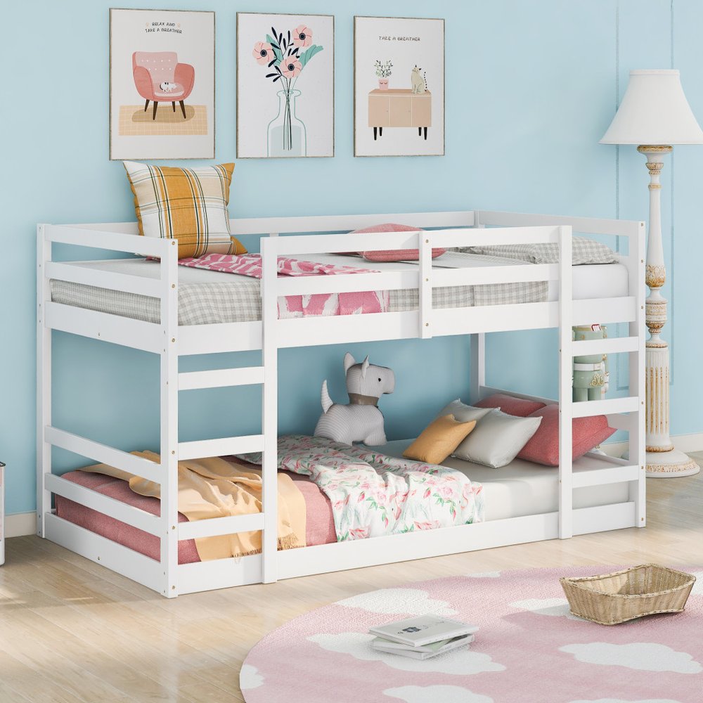 White Twin Over Twin Solid Wood Bunk Bed