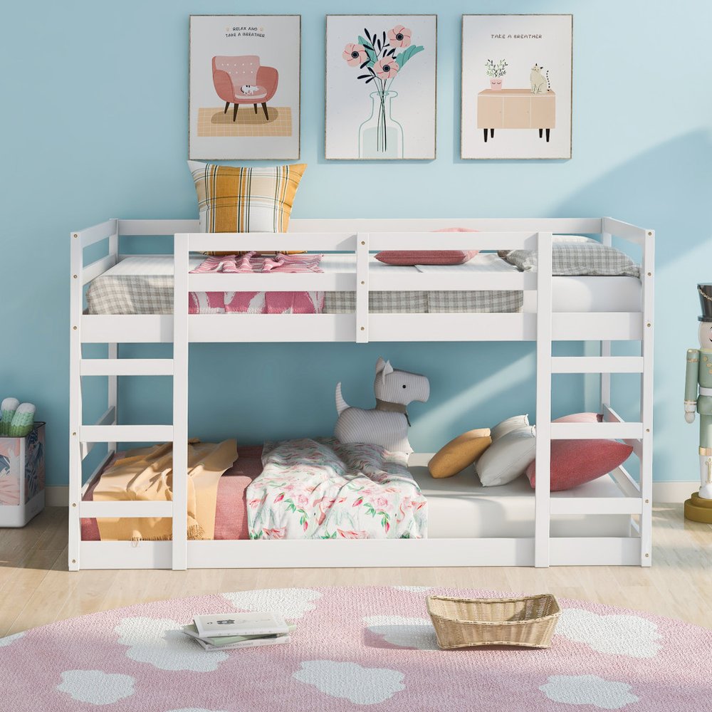 White Twin Over Twin Solid Wood Bunk Bed