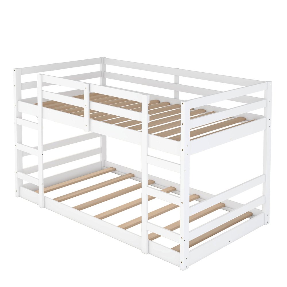 White Twin Over Twin Solid Wood Bunk Bed