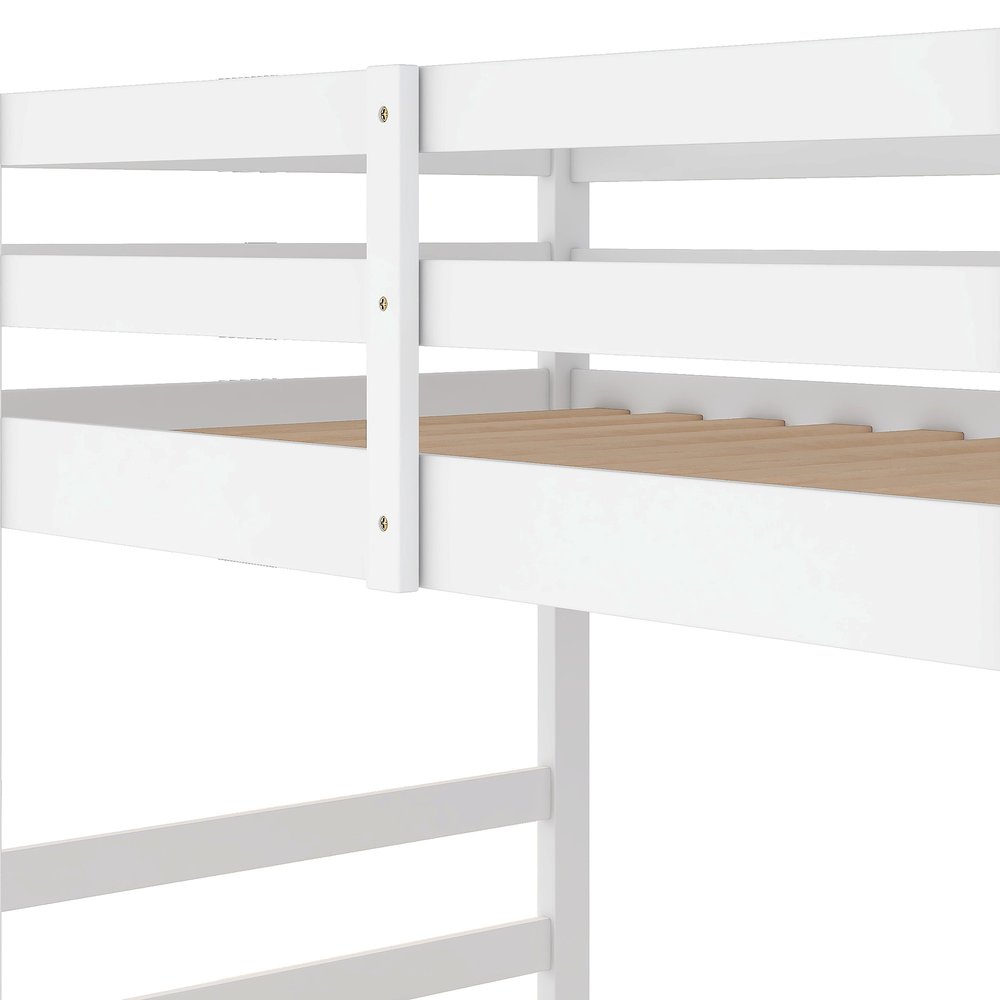 White Twin Over Twin Solid Wood Bunk Bed