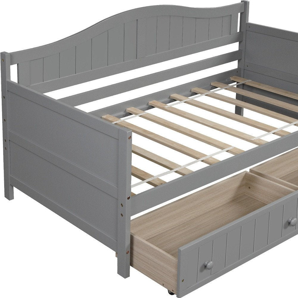 Gray Wood Twin Daybed Frame With Drawers