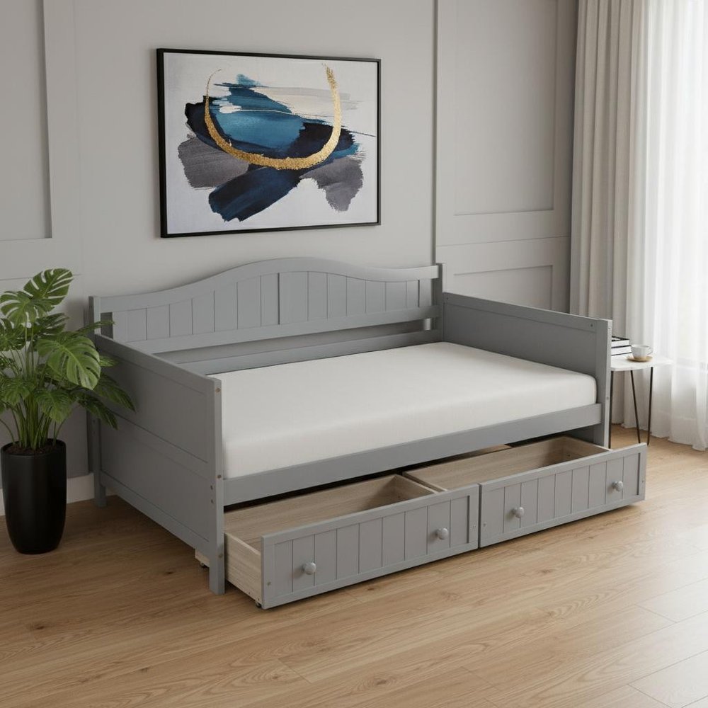 Gray Wood Twin Daybed Frame With Drawers