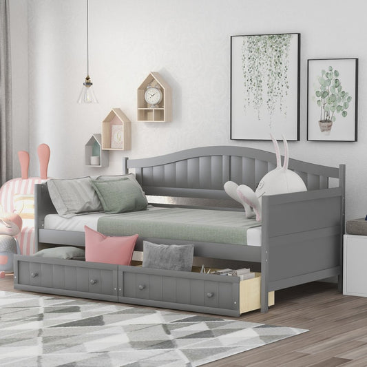 Gray Wood Twin Daybed Frame With Drawers