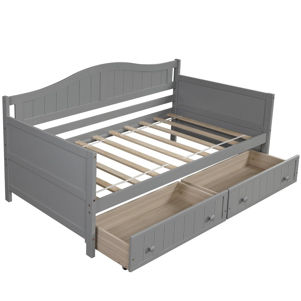 Gray Wood Twin Daybed Frame With Drawers