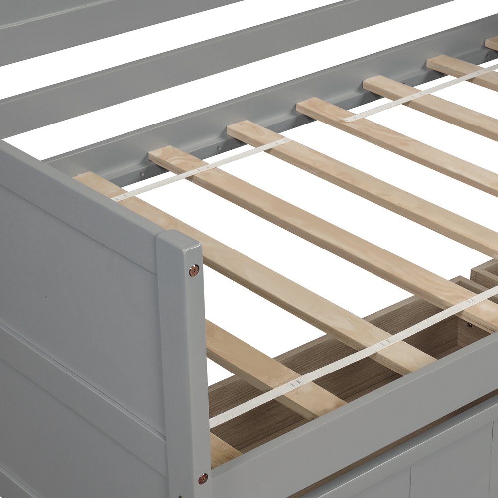 Gray Wood Twin Daybed Frame With Drawers