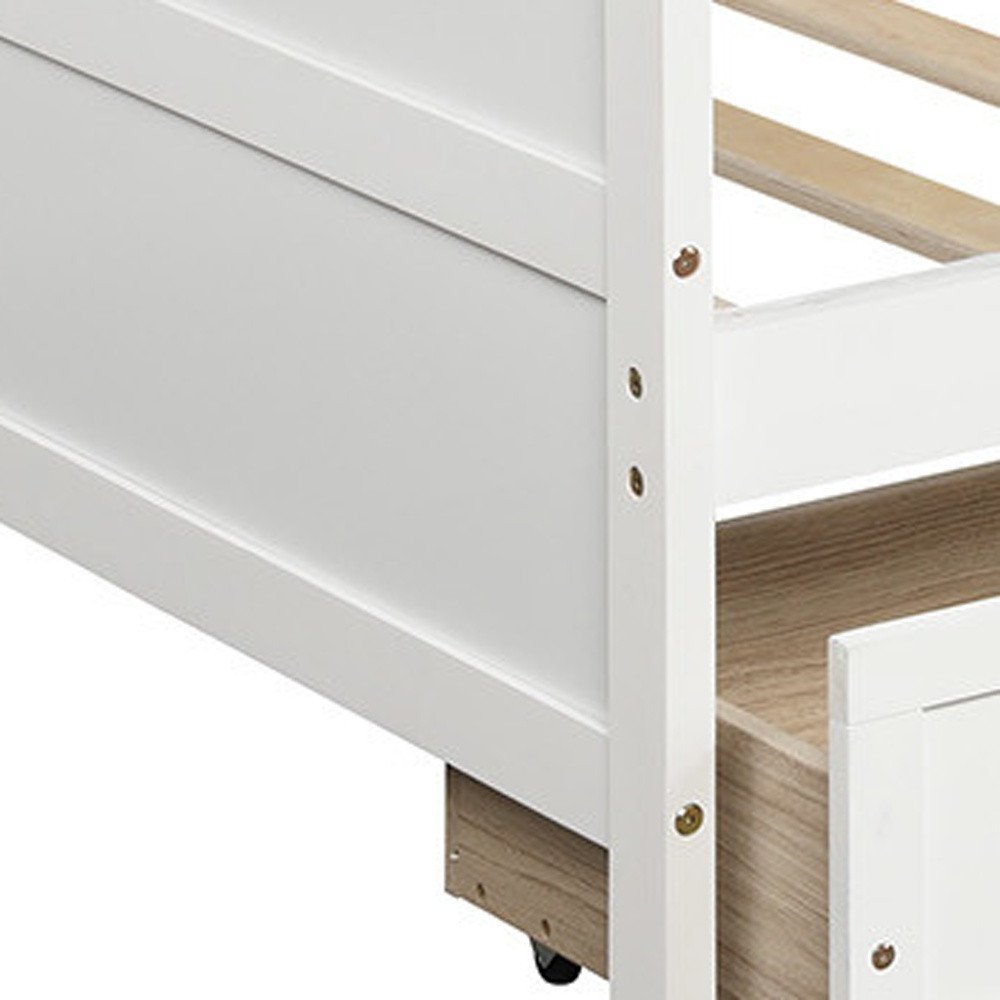 White Wood Twin Daybed Frame With Drawers