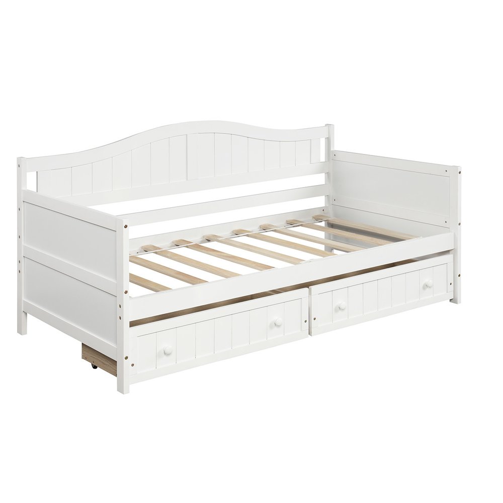 White Wood Twin Daybed Frame With Drawers