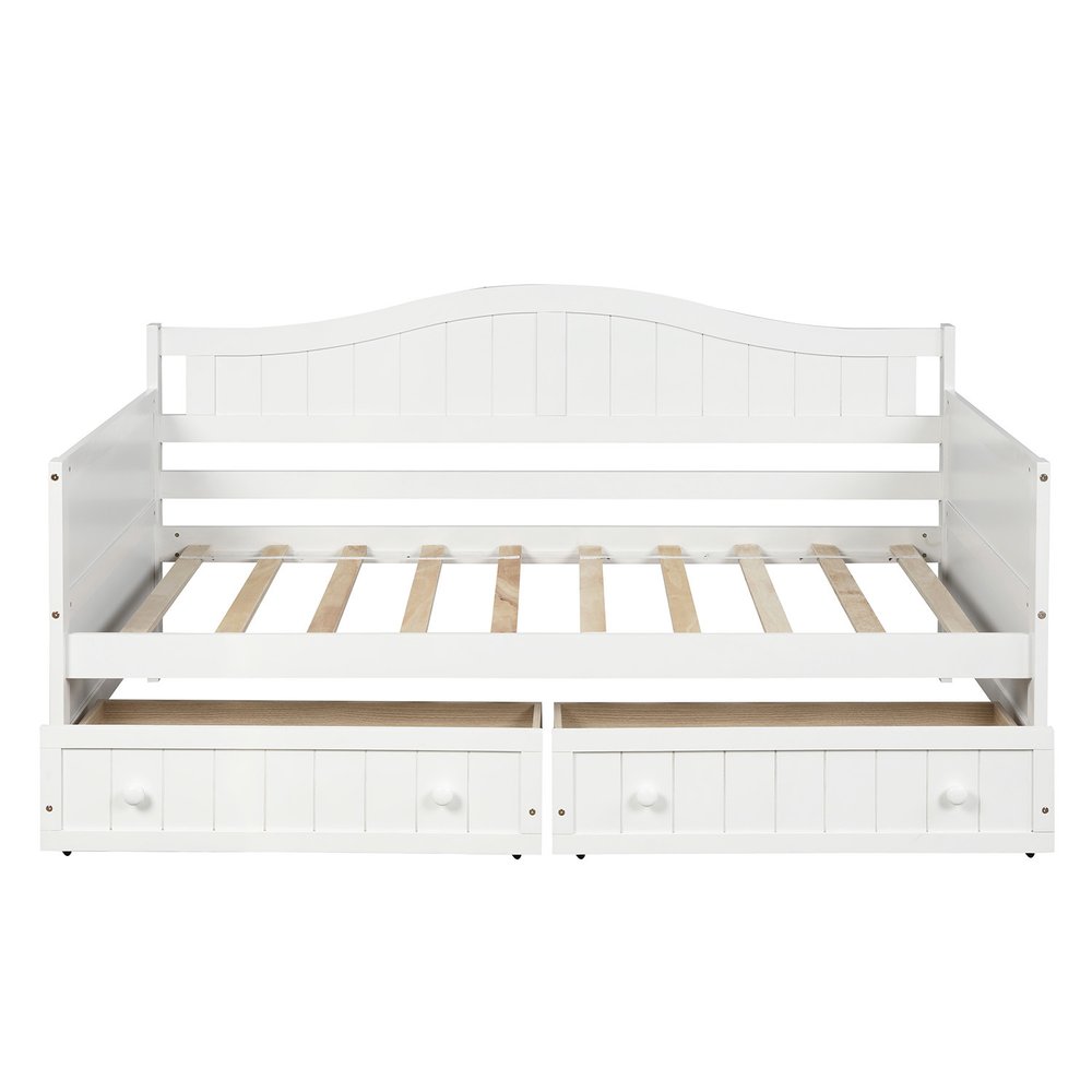 White Wood Twin Daybed Frame With Drawers
