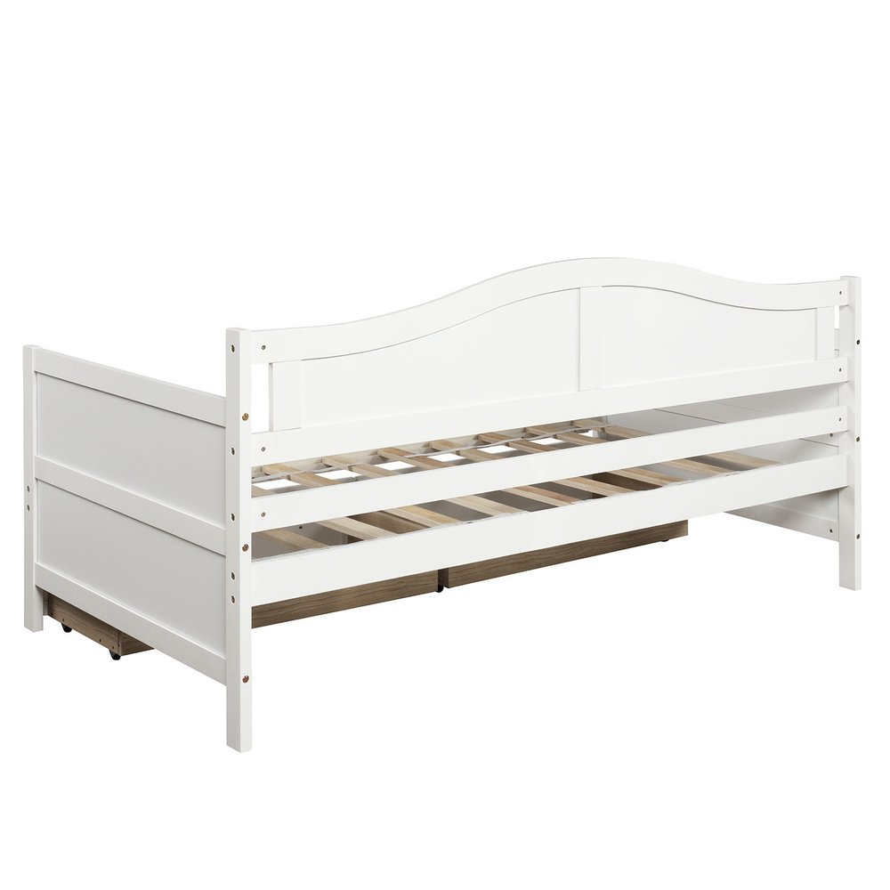 White Wood Twin Daybed Frame With Drawers