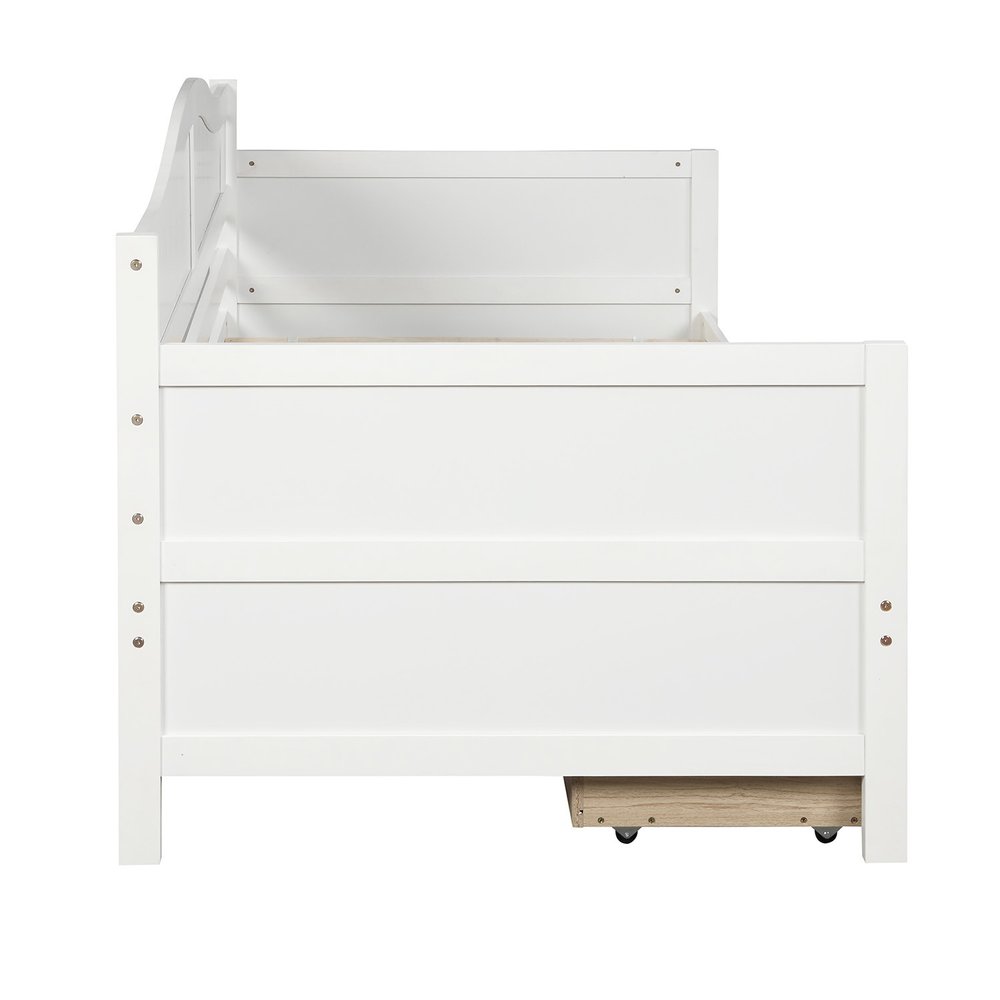 White Wood Twin Daybed Frame With Drawers