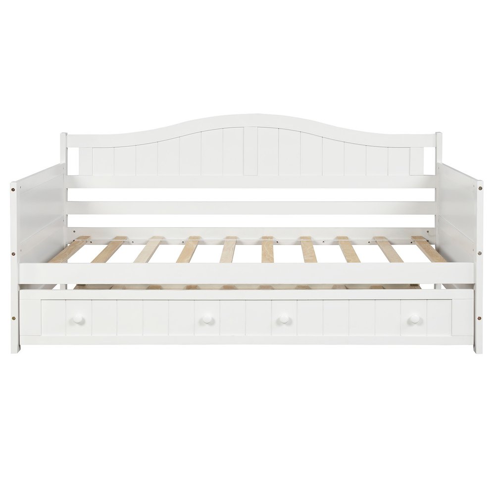 White Wood Twin Daybed Frame With Trundle
