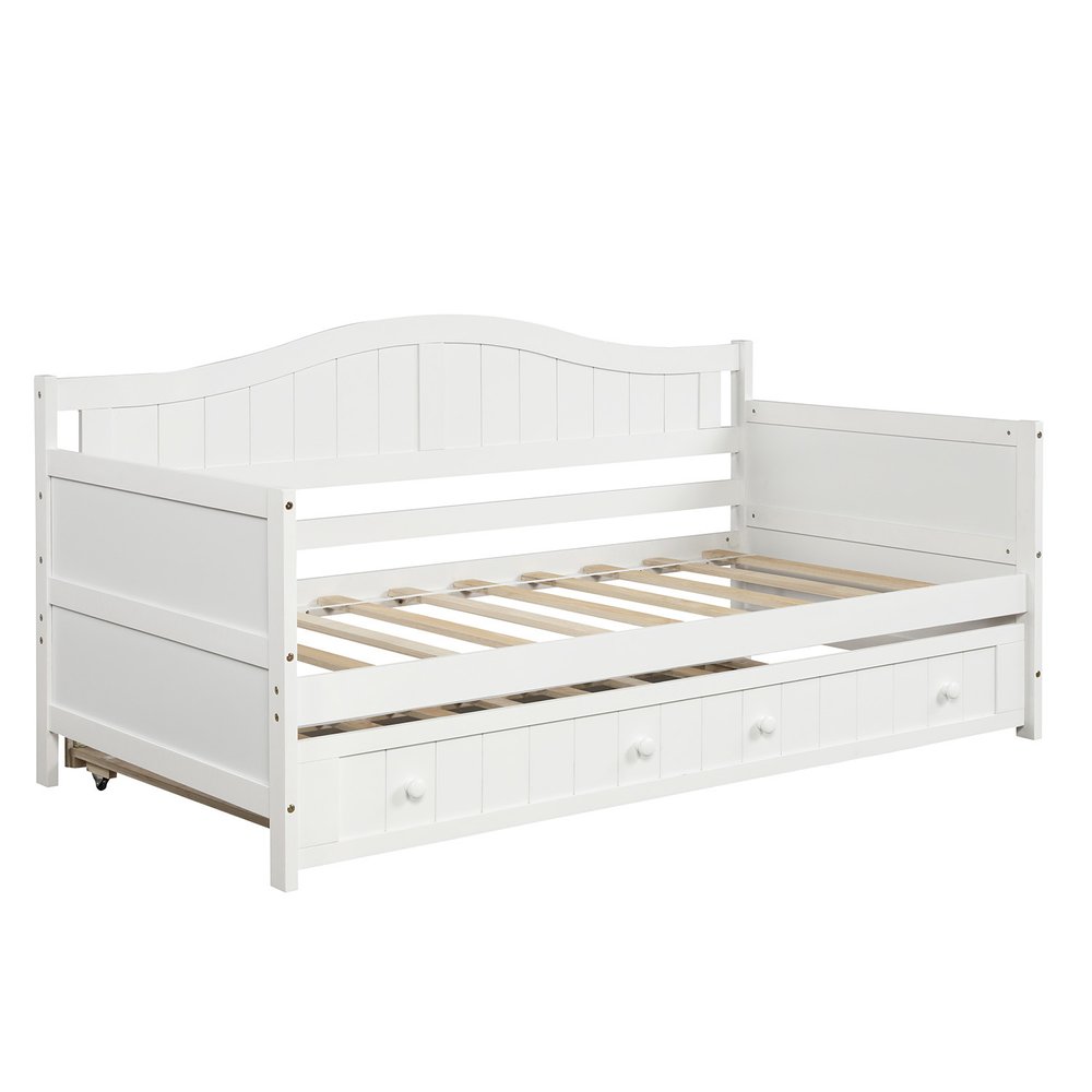 White Wood Twin Daybed Frame With Trundle