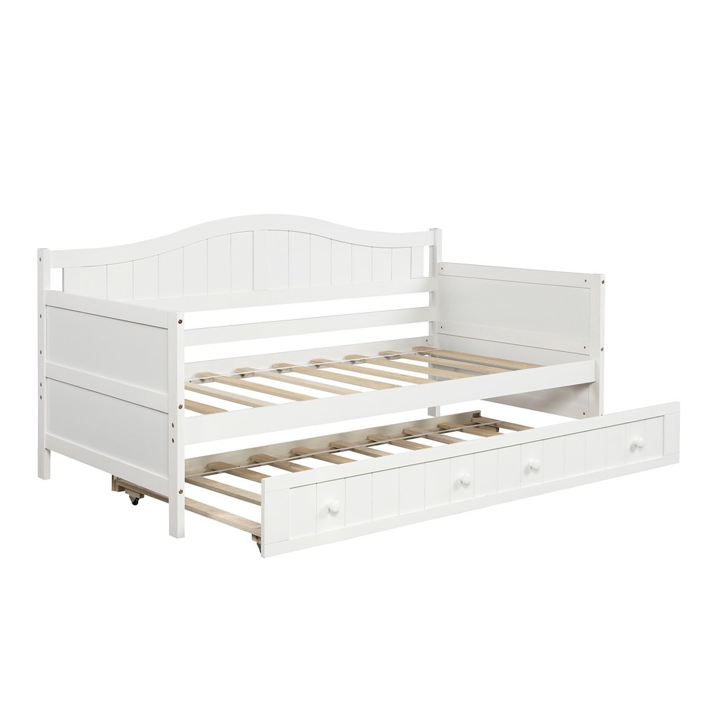 White Wood Twin Daybed Frame With Trundle