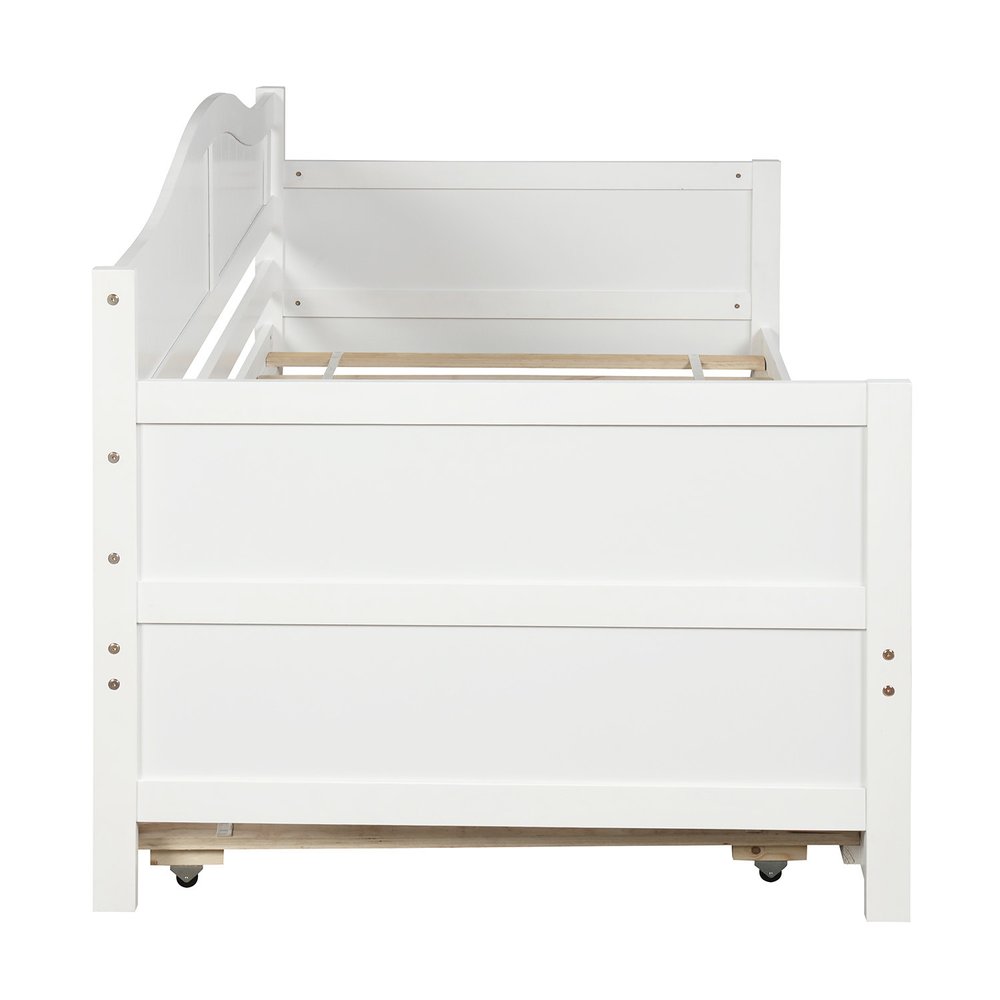 White Wood Twin Daybed Frame With Trundle
