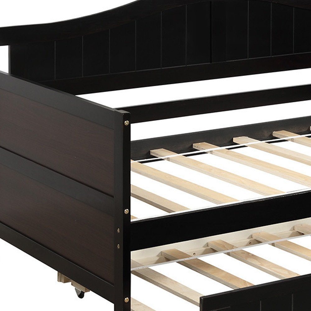 Espresso Wood Twin Daybed Frame With Trundle
